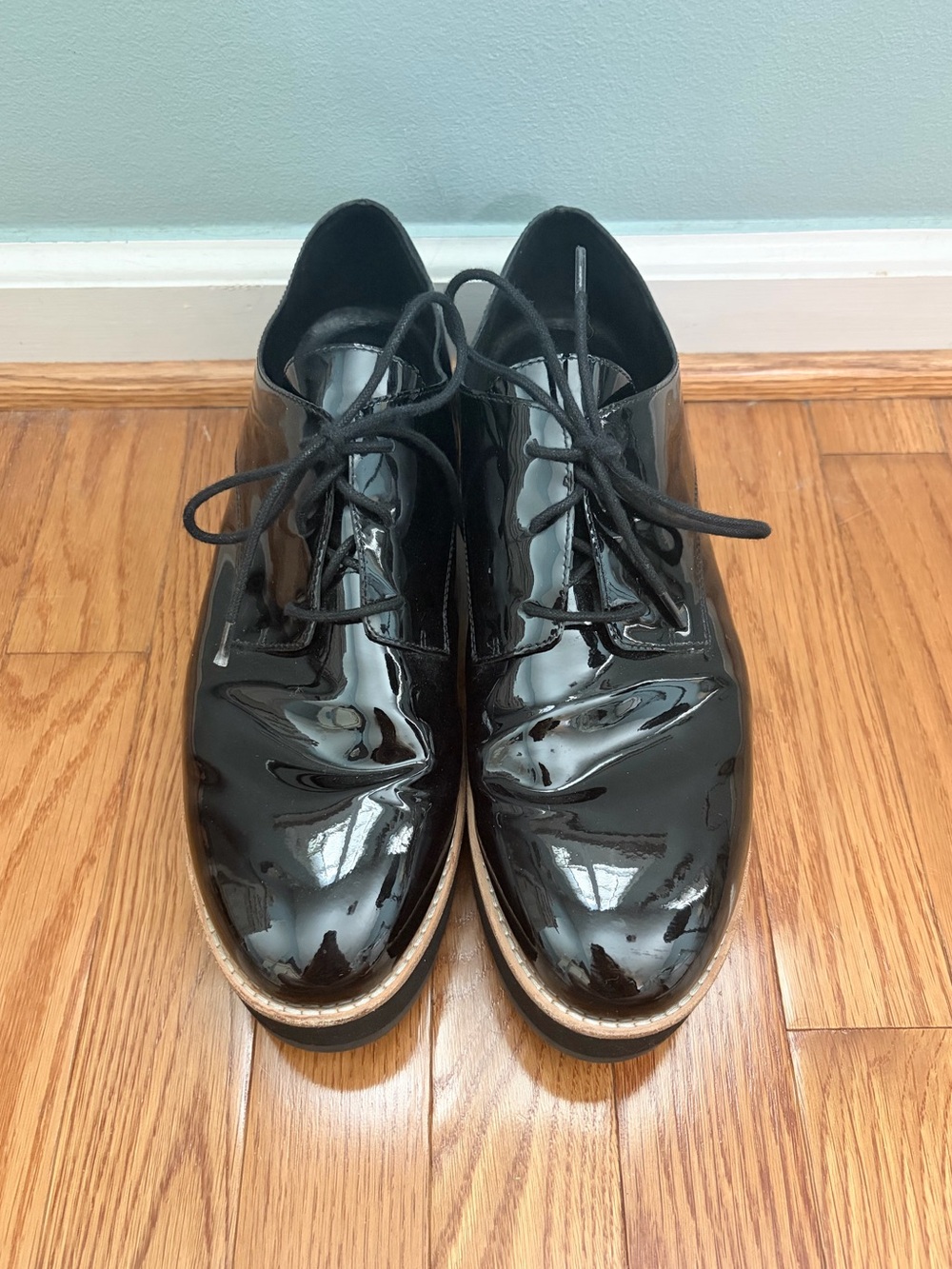 Eileen Fisher Eddy Derby Black Patent Leather Platform Loafers